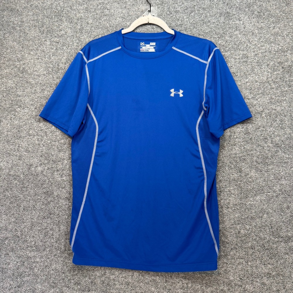 Under Armour Shirt Mens Small Blue HeatGear Fitted Athletic Gym Training